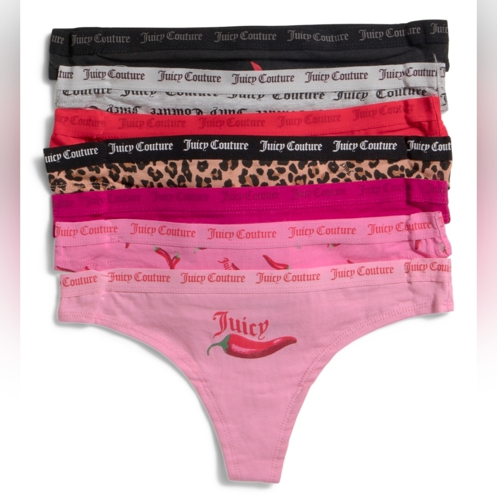 ❤️🔹️Juicy Couture🔹️ Women 7 Pack  Multicolor Cotton Thong Panty Set